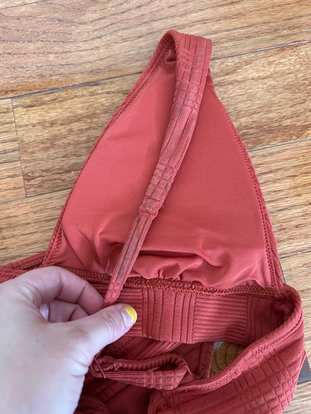Aerie Textured Triangle Bikini Set in Terracotta M - Picture 6 of 6